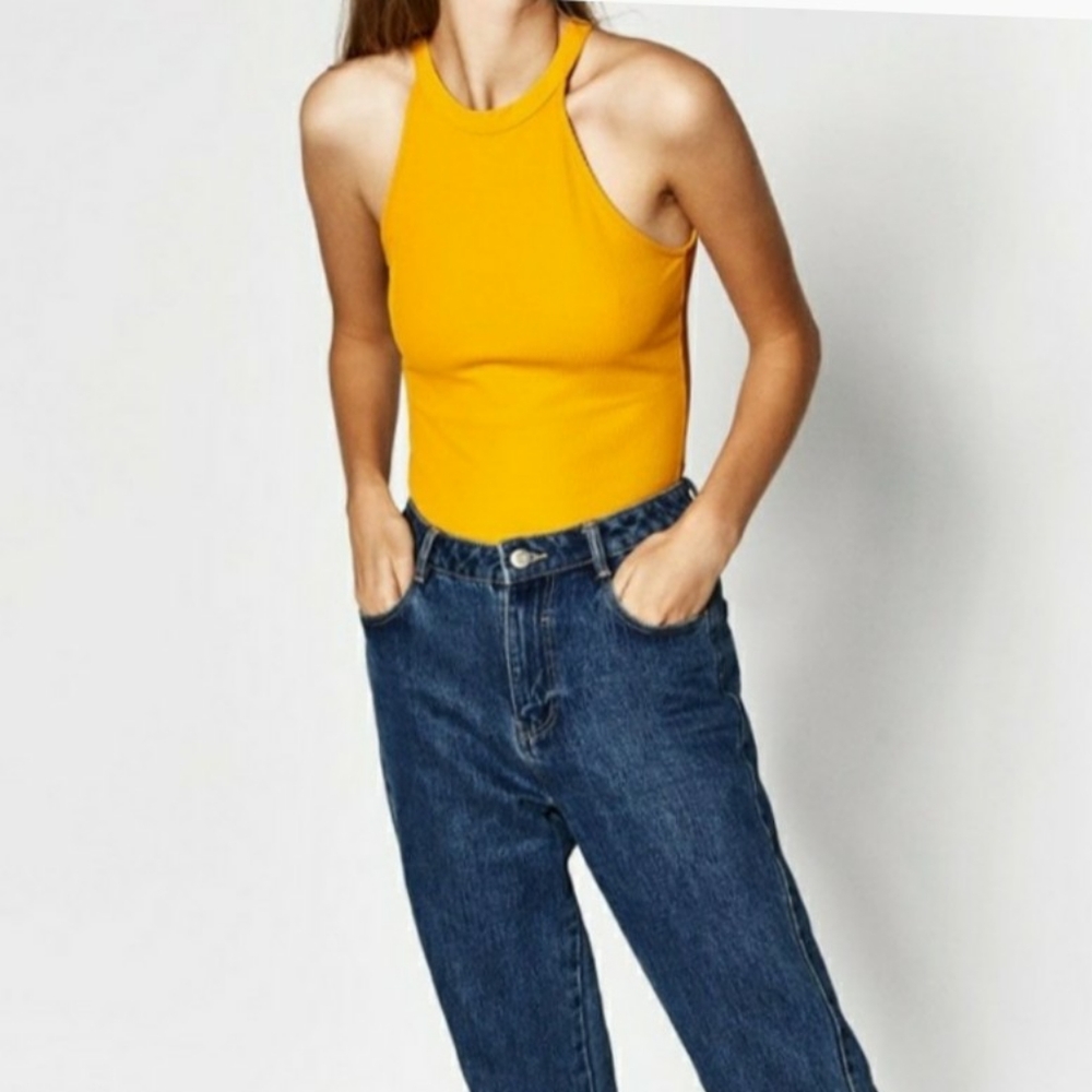 Zara mustard yellow halter bodysuit